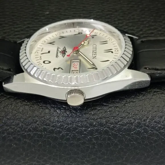 Vintage 1970 Citizen Automatic Mens Silver Watch W/daydate & Arabic accents